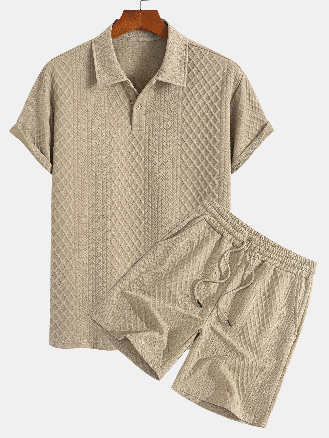 Geometrinen Timanttikuvioitu Polo & Shortsit -setti