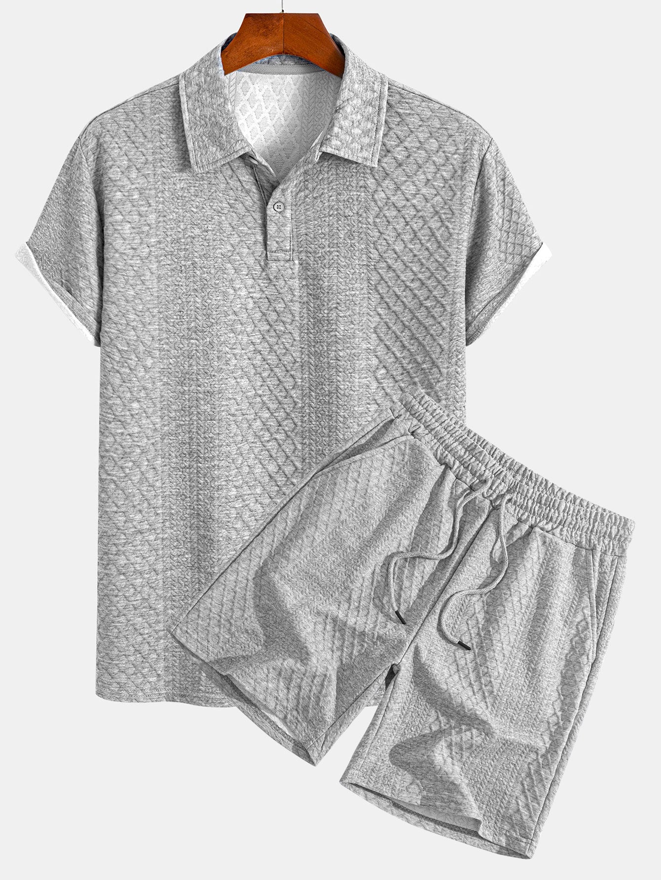 Geometrinen Timanttikuvioitu Polo & Shortsit -setti