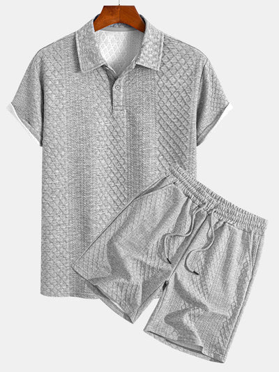 Geometrinen Timanttikuvioitu Polo & Shortsit -setti