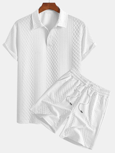 Geometrinen Timanttikuvioitu Polo & Shortsit -setti
