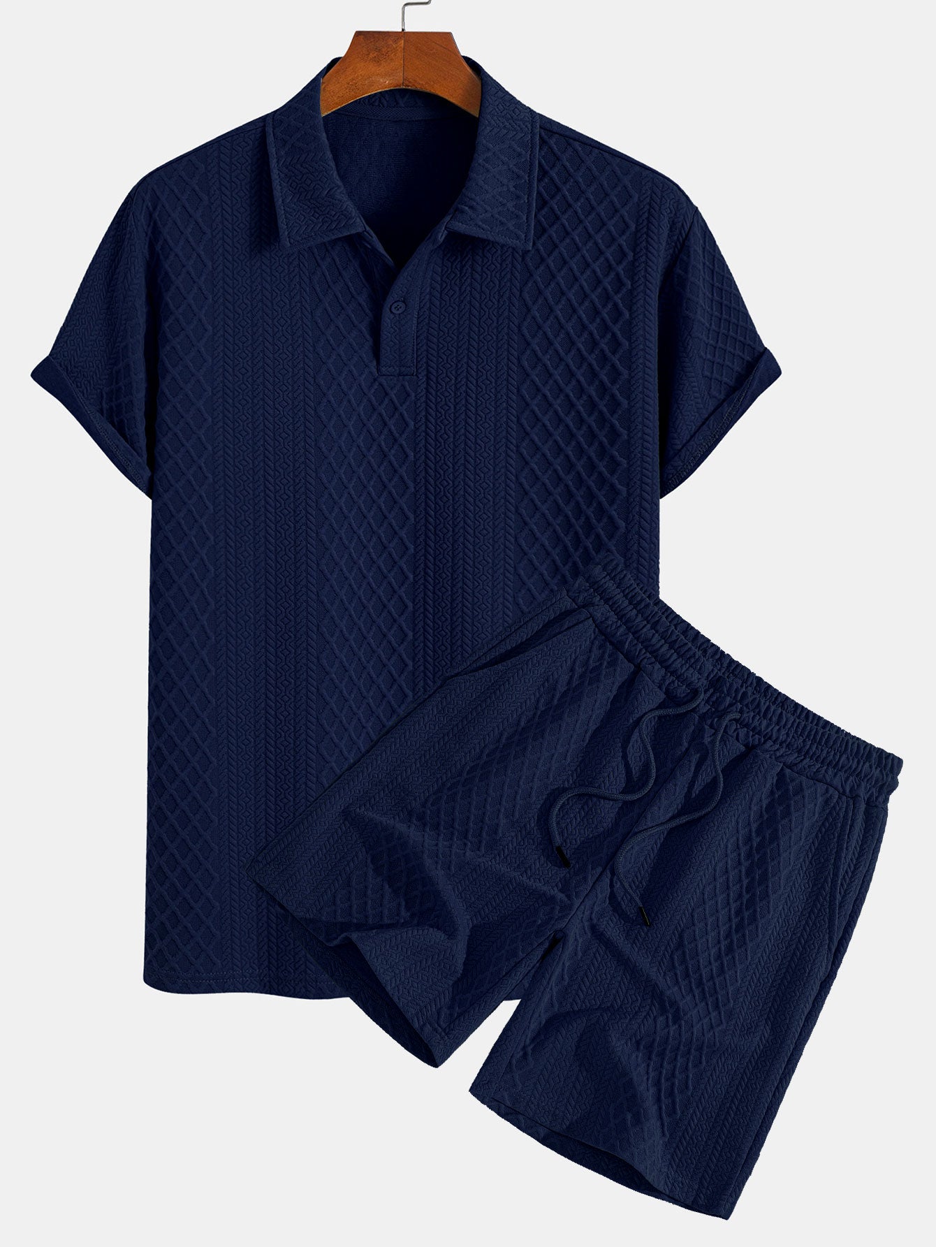 Geometrinen Timanttikuvioitu Polo & Shortsit -setti