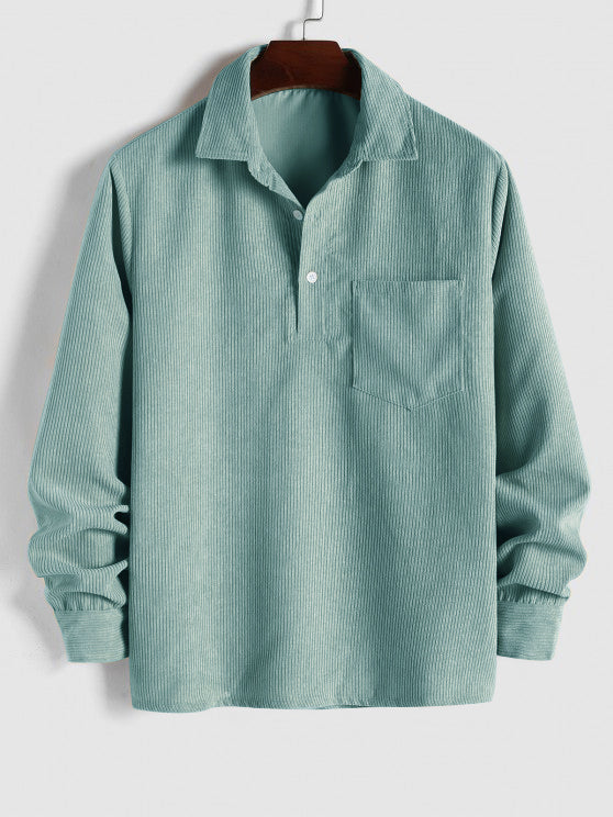 Miesten Puolinappi Corduroy Paita