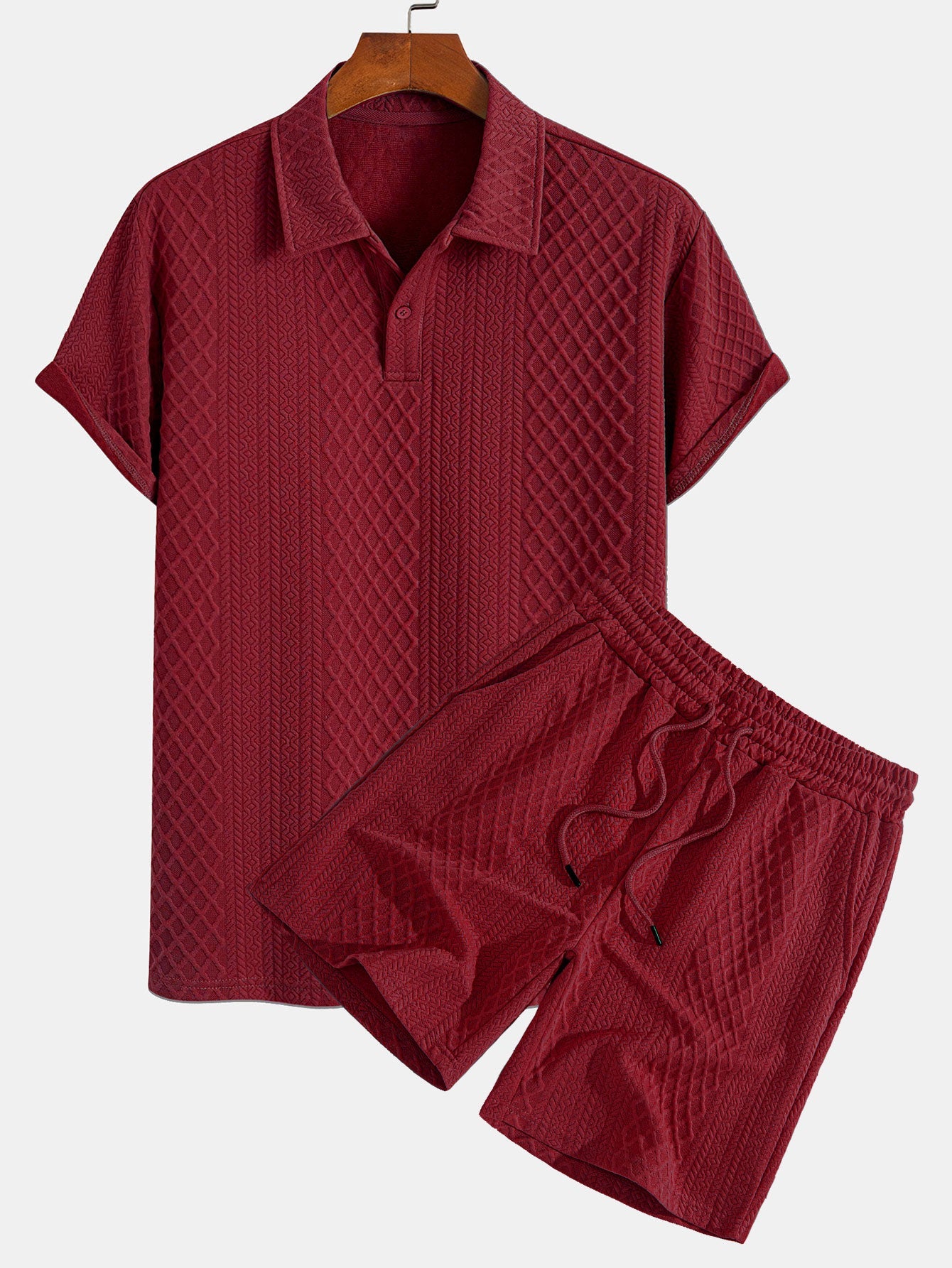 Geometrinen Timanttikuvioitu Polo & Shortsit -setti