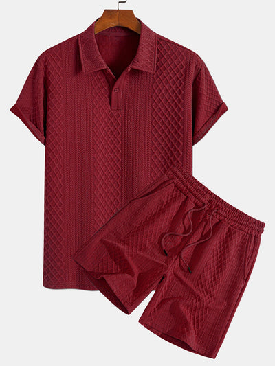 Geometrinen Timanttikuvioitu Polo & Shortsit -setti