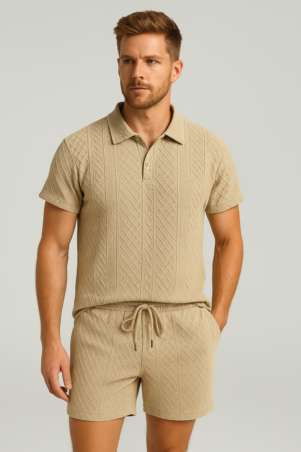 Geometrinen Timanttikuvioitu Polo & Shortsit -setti