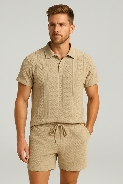 Geometrinen Timanttikuvioitu Polo & Shortsit -setti